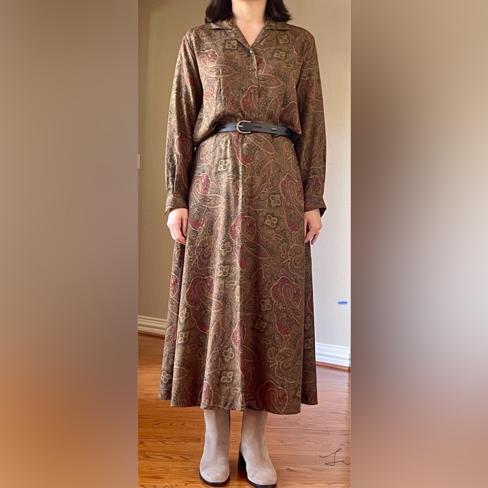 VINTAGE Ralph Lauren Brown Paisley Silk Blouse